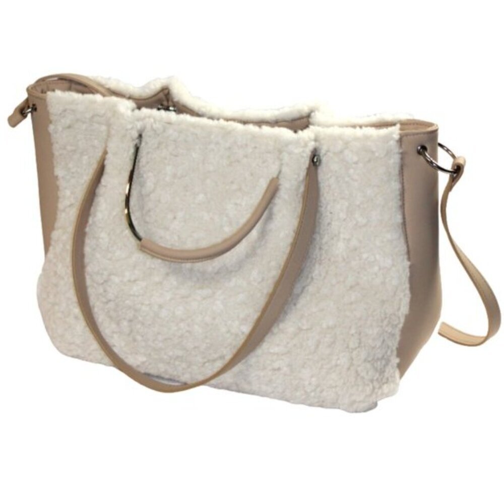 House of Harlow 1960 TanCream Sherpa Shearling Jumbo Tote W/ Detachable Wristlet - Picture 7 of 12